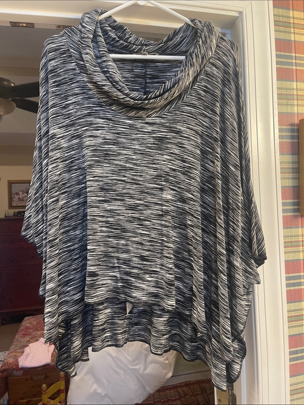 Cowl Neck Women's Pullover Tunic - Black & White